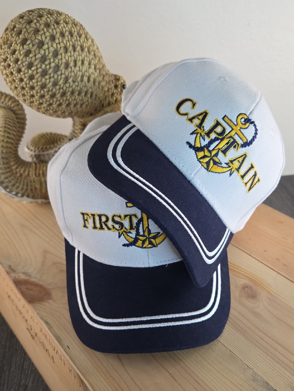 Captain&First Mate Hats Sold As A Set.  White & Navy   Baseball Cap 2 for $20
